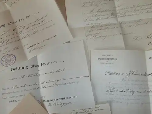 Dokumente aus Nachlass , 1885-1894 , Dr. J. Vodoz , Technikum Winterthur , Hochschule Zürich !!!