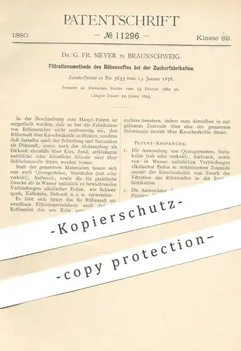 original Patent - Dr. G. Fr. Meyer , Braunschweig  1880 , Filtration von Rübensaft bei Zuckerfabrikation | Zucker , Rübe