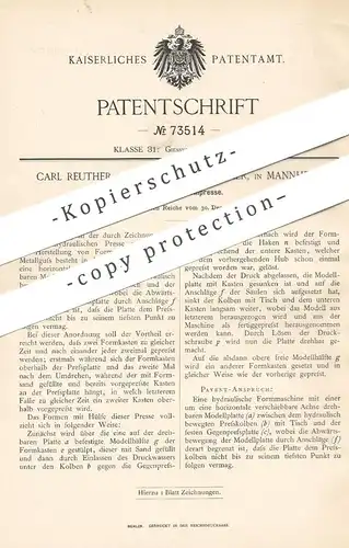 original Patent - Carl Reuther | Bopp u. Reuther , Mannheim , 1892 , Hydraulische Formpresse | Hydraulik - Presse !!