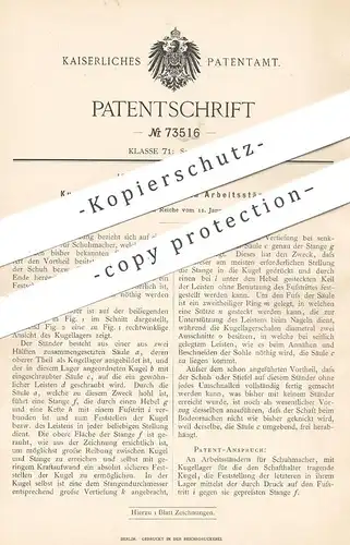 original Patent - Joh. Meins , Hamburg / Altona , 1893 , Kugellager am Ständer für Schuster , Schuhmacher | Schuhe !!!