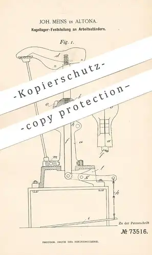 original Patent - Joh. Meins , Hamburg / Altona , 1893 , Kugellager am Ständer für Schuster , Schuhmacher | Schuhe !!!