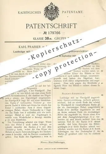 original Patent - Karl Prasser , Meißen Triebischtal , 1905 , Laubsäge | Sägen , Sägen , Holz , Tischler !!