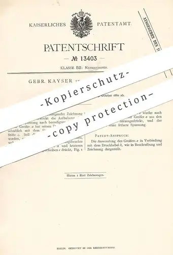 original Patent - Gebrüder Kayser , Kaiserslautern , 1880 , Nähmaschinen | Nähmaschine , Schneider , Nähen