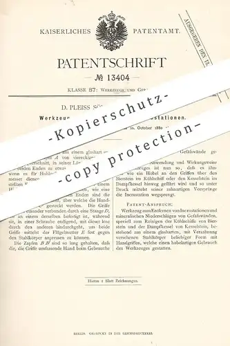 original Patent - D. Pleiss Söhne , Remscheid , 1880 , Werkzeug zum Entfernen von Incrustationen | Dampfkessel , Bier !!