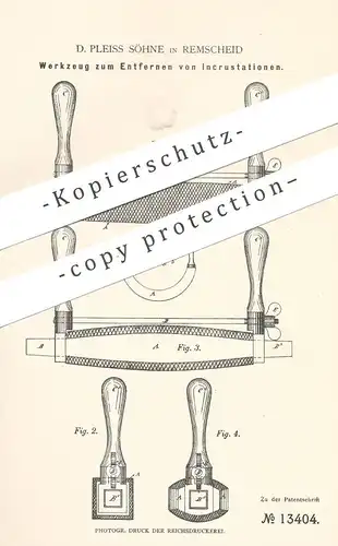 original Patent - D. Pleiss Söhne , Remscheid , 1880 , Werkzeug zum Entfernen von Incrustationen | Dampfkessel , Bier !!