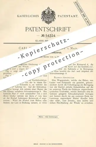 original Patent - Carl Meissner , Höchst / Main , 1889 , Wagenwinde mit Kettenbetrieb | Winde , Seilwinde , Hebezeug !!!