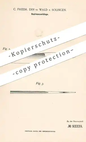 original Patent - C. Friedr. Ern , Wald / Solingen , 1896 , Rasiermesserklinge | Rasiermesser - Klinge | Messer