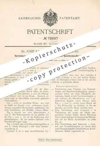 original Patent - Dr. Josef Raab , Ludwigshafen 1894 | Tränken von Verbandbinden mit Desinfektionsflüssigkeit | Medizin