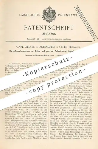 original Patent - Carl Oelker , Altencelle / Celle / Hannover , 1894 , Kartoffelerntemaschine | Kartoffel Erntemaschine