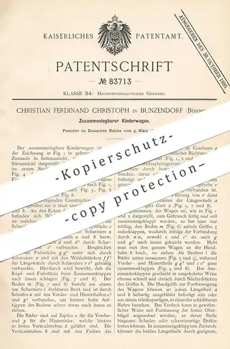 original Patent - Christian Ferdinand Christoph , Bunzendorf / Böhmen , 1895 , Kinderwagen | Kinder - Wagen