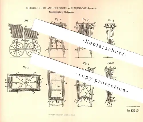 original Patent - Christian Ferdinand Christoph , Bunzendorf / Böhmen , 1895 , Kinderwagen | Kinder - Wagen