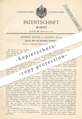 original Patent - Heinrich Ziegler , Achern / Baden , 1895 , Eiserner Ofen mit Tonplatten Verkleidung | Öfen | Ofenbauer