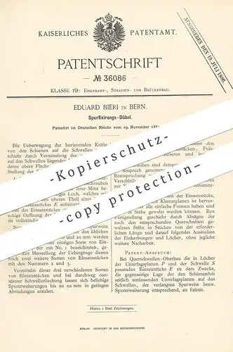 original Patent - Eduard Bieri , Bern , Schweiz , 1885 , Spurfixierungs- Dübel | Eisenbahn - Schienen | Schwellen !!!