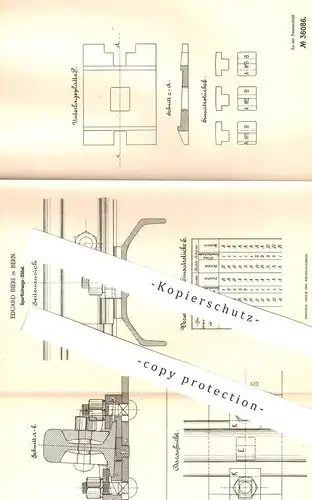 original Patent - Eduard Bieri , Bern , Schweiz , 1885 , Spurfixierungs- Dübel | Eisenbahn - Schienen | Schwellen !!!