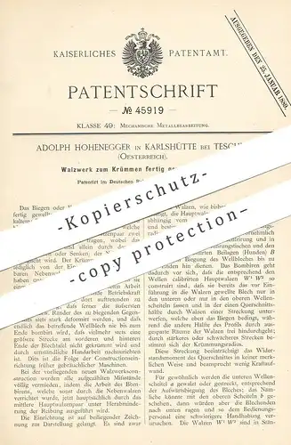 original Patent - Adolph Hohenegger , Karlshütte / Teschen / Österreich , 1888 , Walzwerk | Walze , Blech , Blechwalze