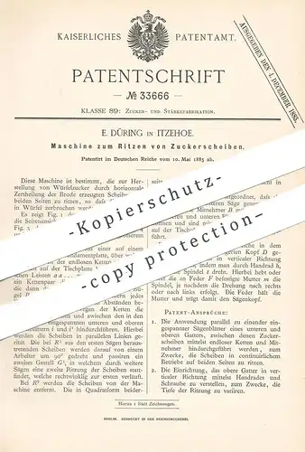 original Patent - E. Düring , Itzehoe , 1885 , Maschine zur Herst. von Würfelzucker | Zucker , Zuckerfabrik !!!