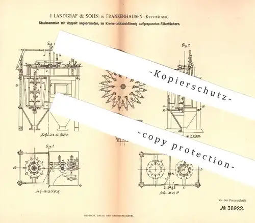 original Patent - J. Landgraf & Sohn , Frankenhausen , Kyffhäuser , Harz , 1886 , Staubsammler | Mühle , Mühlen !!!