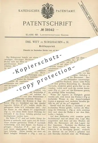 original Patent - Emil Witt , Nordhausen / Harz , 1886 , Brütapparat | Brütkasten , Brutkasten | Brüten , Geflügel !!!