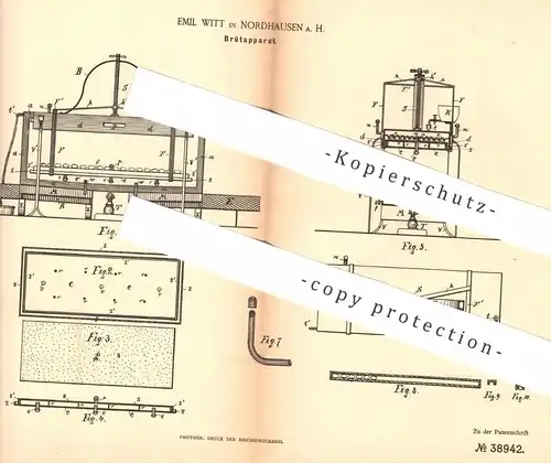 original Patent - Emil Witt , Nordhausen / Harz , 1886 , Brütapparat | Brütkasten , Brutkasten | Brüten , Geflügel !!!