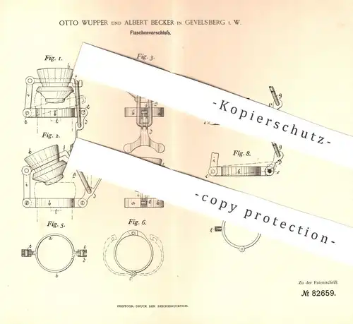 original Patent - Otto Wupper , Albert Becker , Gevelsberg / Dortmund , 1894 , Flaschen - Verschluss | Korken , Flasche