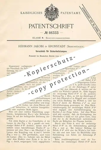 original Patent - Hermann Jakobi , Kronstadt / Siebenbürgen , 1895 , Verschluss für Sicherheitslampe | Lampe , Laterne