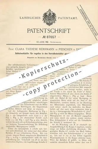 original Patent - Clara Therese Herrmann , Pieschen / Dresden , 1895 , Selbstverkäufer | Automat , Warenautomat | Laden