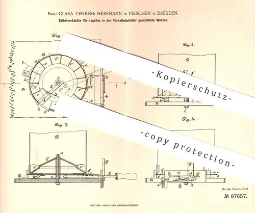 original Patent - Clara Therese Herrmann , Pieschen / Dresden , 1895 , Selbstverkäufer | Automat , Warenautomat | Laden