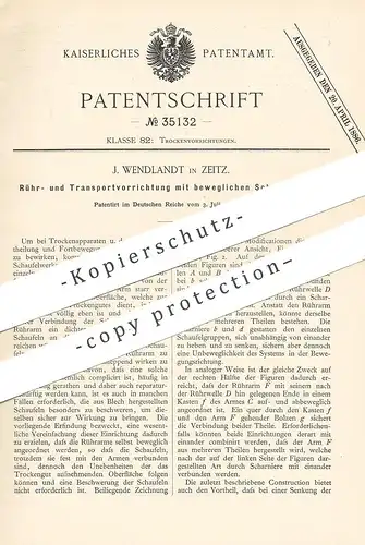 original Patent - J. Wendlandt , Zeitz / Leipzig / Gera , 1885 , Rühr- u. Transportvorrichtung | Schaufel | Schaufelwerk