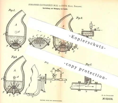 original Patent - Johannes Catharinus Bull , Erith , Kent , England , 1891 , Reinigung von Kupfer | Salpeter | Hütte !!