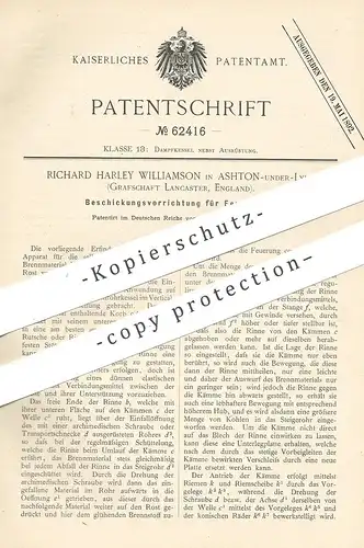 original Patent - Richard Harley Williamson , Ashton , Lancaster , England 1891 , Beschickung für Feuerung | Dampfkessel