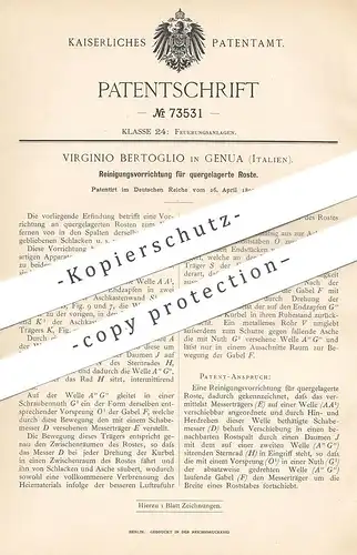 original Patent - Virginio Bertoglio , Genua , Italien , 1893 , Reinigung für quergelagerte Roste | Ofenrost | Ofen !!!