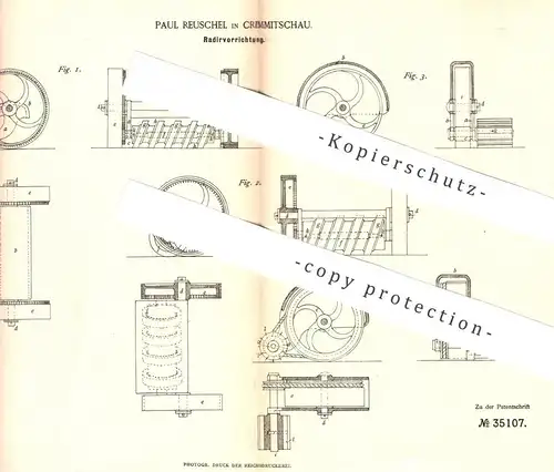 original Patent - Paul Reuschel , Crimmitschau , 1885 ,  Radiervorrichtung | Walze mit Radierer | Radiergummi | Radieren