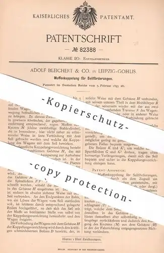 original Patent - Adolf Bleichert & Co. Leipzig / Gohlis , 1895 , Muffenkupplung für Seilförderung | Eisenbahn Kupplung