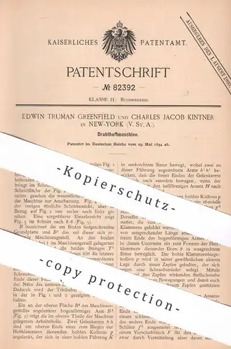 original Patent - Edwin Truman Greenfield , Ch. Jacob Kintner , New York USA , 1894 , Draht - Heftmaschine | Buchbinder