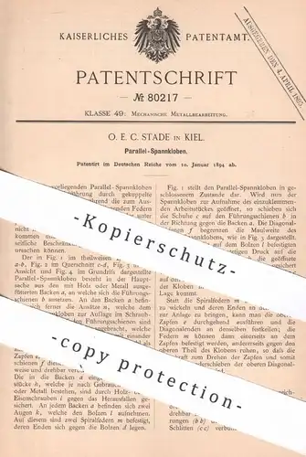 original Patent - O. E. C. Stade , Kiel  1894 , Parallel Spannkloben | Kloben | Klotz , Metall , Schlosser , Schlosserei