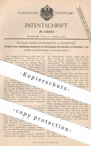 original Patent - William Henri Humphreys , Liverpool , England , 1898 , Reparatur von Reifen | Luftreifen | Fahrrad !!