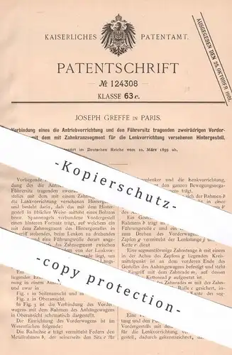 original Patent - Joseph Greffe , Paris , Frankreich , 1899 , Antrieb | Lenkung | Zahnkranz | Automobil