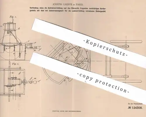 original Patent - Joseph Greffe , Paris , Frankreich , 1899 , Antrieb | Lenkung | Zahnkranz | Automobil