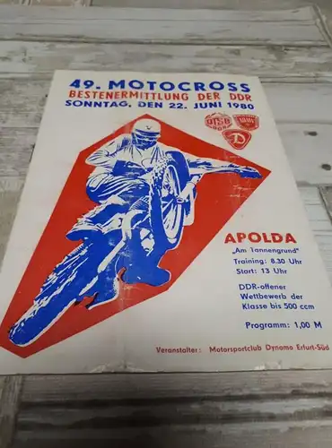 Moto Cross Apolda 22.06.1980 , Motocross , Rennsport , DDR , Programm , Rennprogramm , Programmheft , program !!!