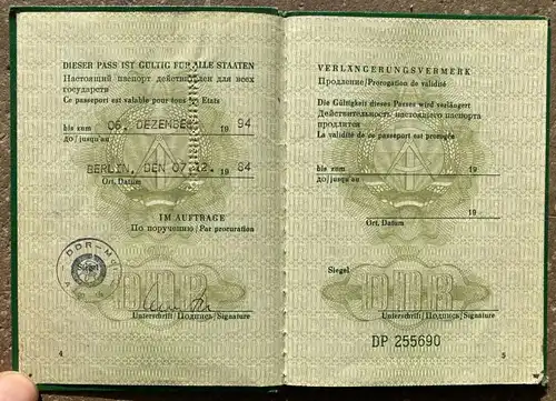 Dienstpass / Ausweis DDR 1984 , Sigrid Prokop , Regierung , service passport east Germany East Berlin stamps , Stasi !!!