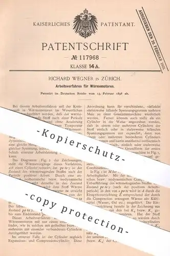 original Patent - Richard Wegner , Zürich , Schweiz , 1898 , Arbeitsverfahren für Wärmemotoren | Motor , Motoren