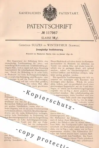 original Patent - Gebrüder Sulzer , Winterthur , Schweiz , 1899 , Zwangläufige Ventilsteuerung | Ventil | Dampfmaschine