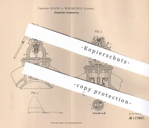 original Patent - Gebrüder Sulzer , Winterthur , Schweiz , 1899 , Zwangläufige Ventilsteuerung | Ventil | Dampfmaschine