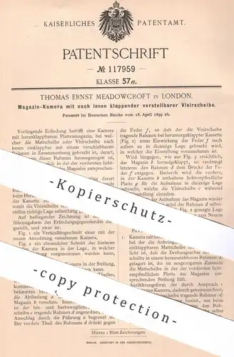original Patent - Thomas Ernst Meadowcroft , London , England , 1899 , Magazin - Kamera | Photography , Fotokamera