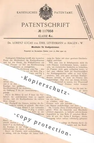 original Patent - Dr. Lorenz Lucas | Emil Levermann , Hagen / Westfalen | Mischhahn für Knallgasbrenner | Gas - Brenner