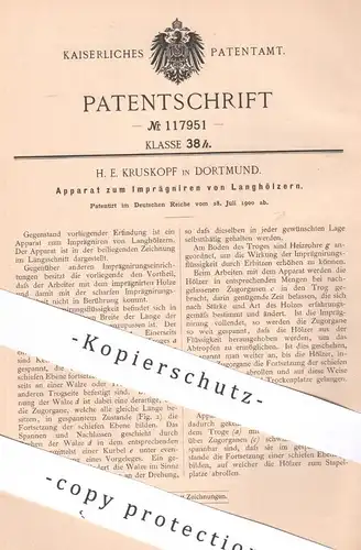 original Patent - H. E. Kruskopf , Dortmund , 1900 , Imprägnieren von Langhölzern | Holz , Balken | Imprägnierung