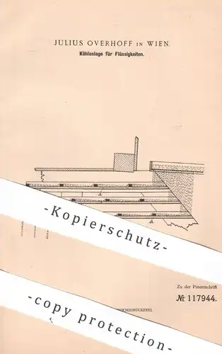 original Patent - Julius Overhoff , Wien , Österreich , 1900 , Kühlanlage für Flüssigkeiten | Kühlung