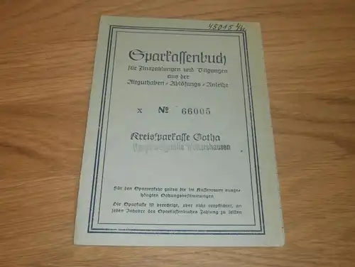 altes Sparbuch Gotha / Waltershausen , 1952 , Susi Wissel  , Sparkasse , Bank !!!