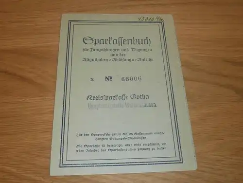 altes Sparbuch Gotha / Waltershausen , 1952 , Fritz Wissel  , Sparkasse , Bank !!!