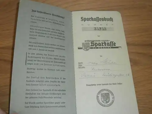 altes Sparbuch Dessau , 1937 - 1944 , Otto Mühl , Sparkasse , Bank !!!